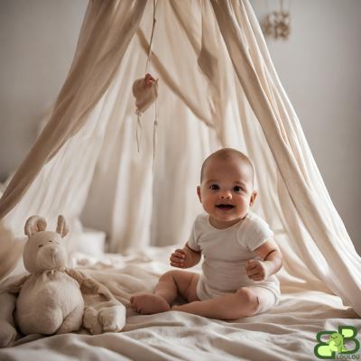 Ciel de lit bébé beige enfant assis