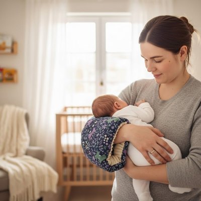 Coussin d'allaitement ergonomique violet maman enfant