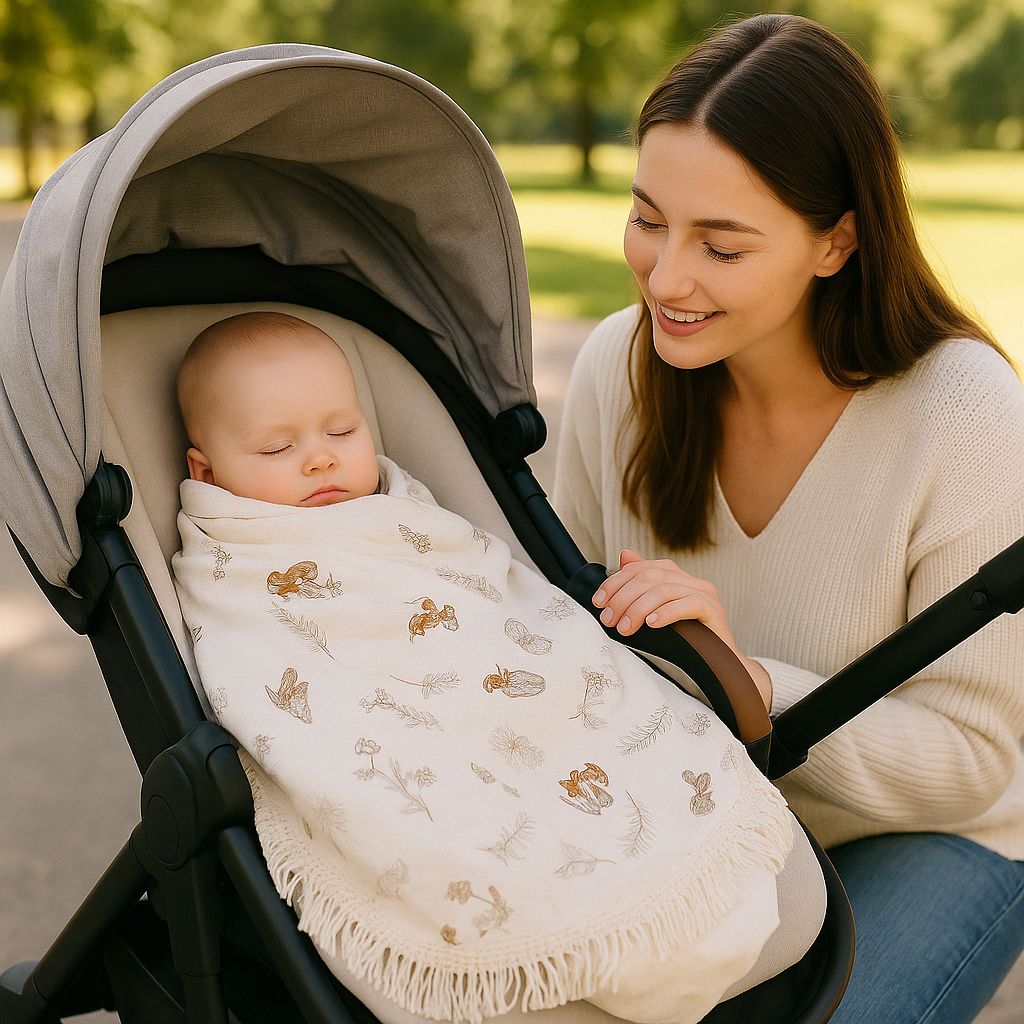 Couverture Emmaillotage bebe maman au parc