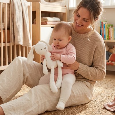 Doudou lapin blanc noisette