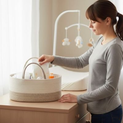 Panier rangement bébé beige maman