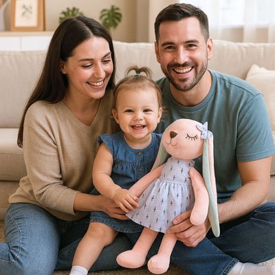 Peluche lapin enfant parents