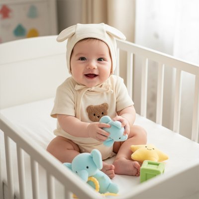 Barboteuse bebe assit dans lit