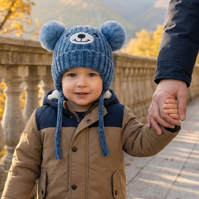 Bonnet bébé fille bleu papa