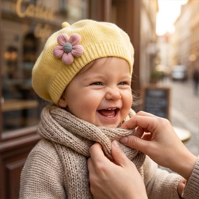 Bonnet bébé fille jaune fleur