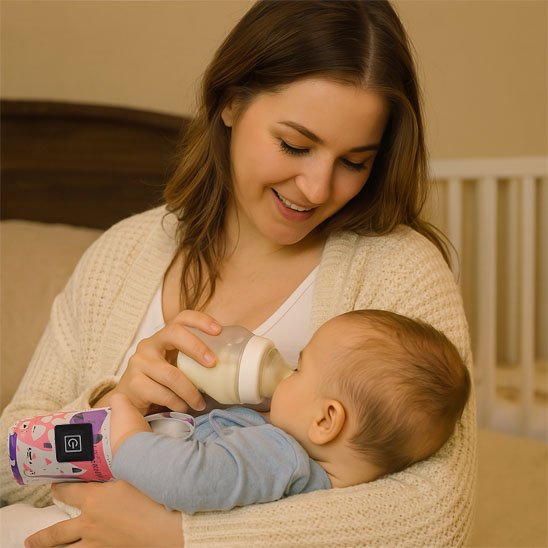 Chauffe biberon portable maman tient bébé
