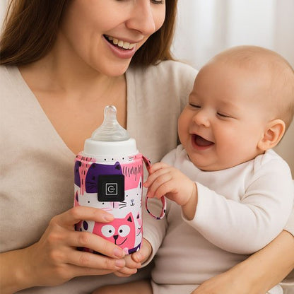 Chauffe biberon portable maman tient la bouteille
