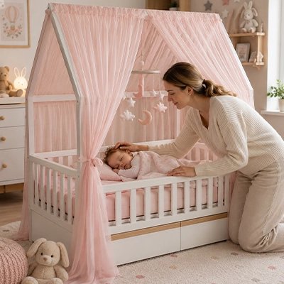 Ciel de lit enfant Cabane Magique rose maman