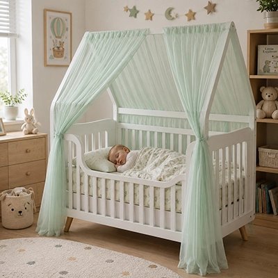 Ciel de lit enfant Cabane Magique vert-bébé