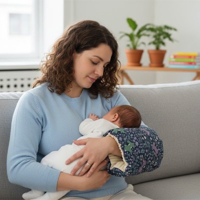 Coussin d'allaitement ergonomique violet maman