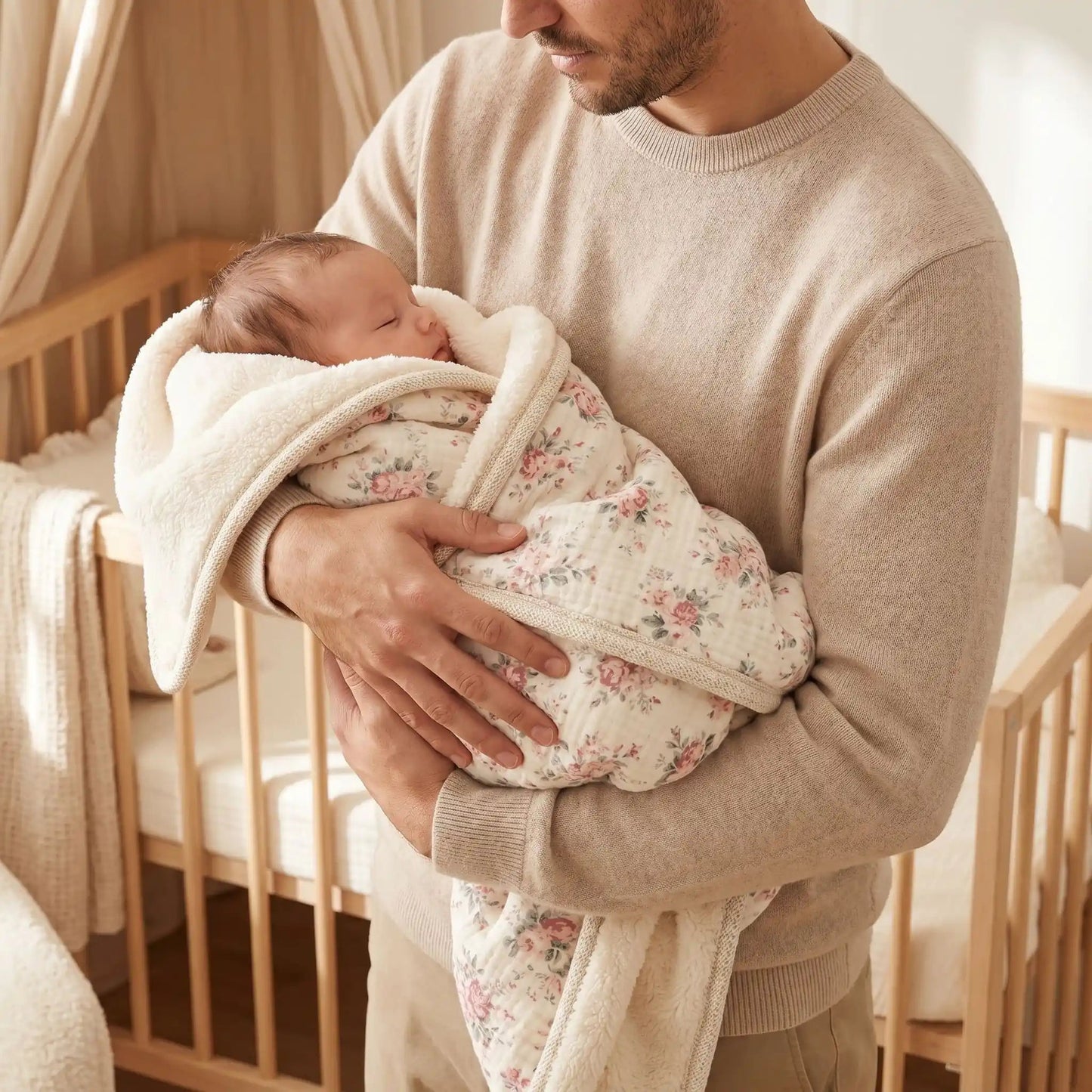 COUVERTURE BEBE roses papa