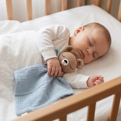 Doudou en crochet Caramel bleu ours