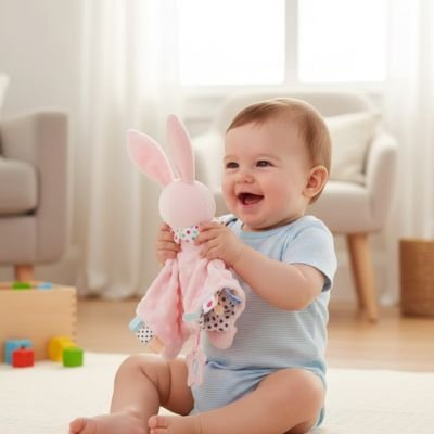 Doudou bebe lapin rose