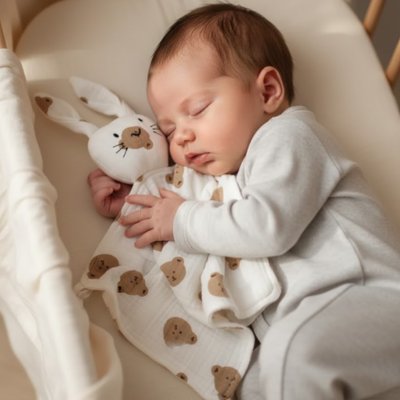 Doudou lapin bébé dort contre
