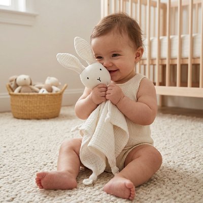 Doudou lapin  blanc bébé