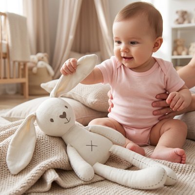 Doudou lapin  blanc noisette