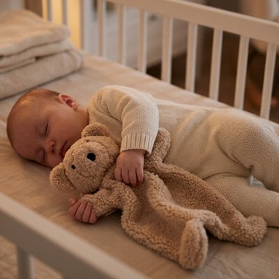 Doudou fourrure Pacha enfant dort