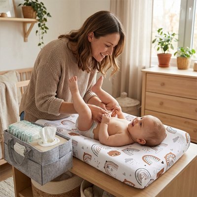 Housse matelas à langer arc en ciel maman