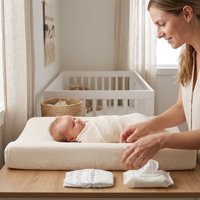 Housse matelas à langerbeige maman
