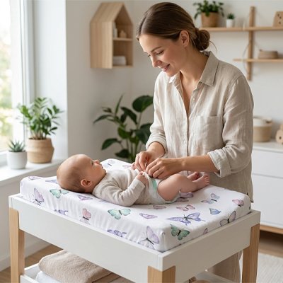Housse matelas à langer papillon