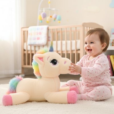 Licorne peluche rose bébé