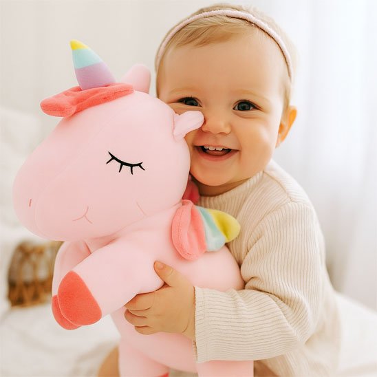 Licorne peluche rose pale