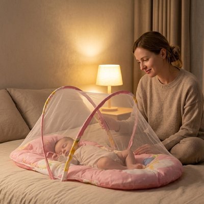Lit moustiquaire bebe rose maman