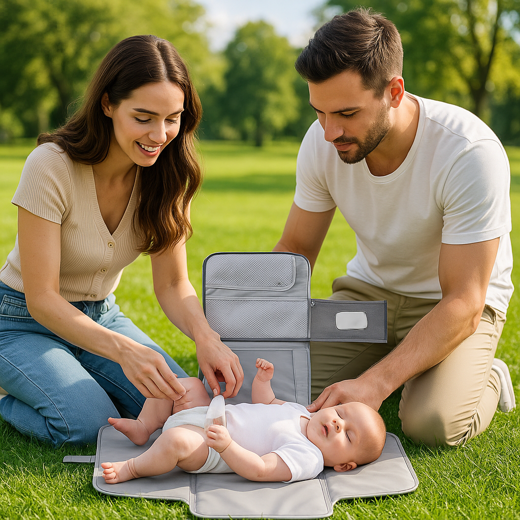 Matelas à langer bébé parents au parc