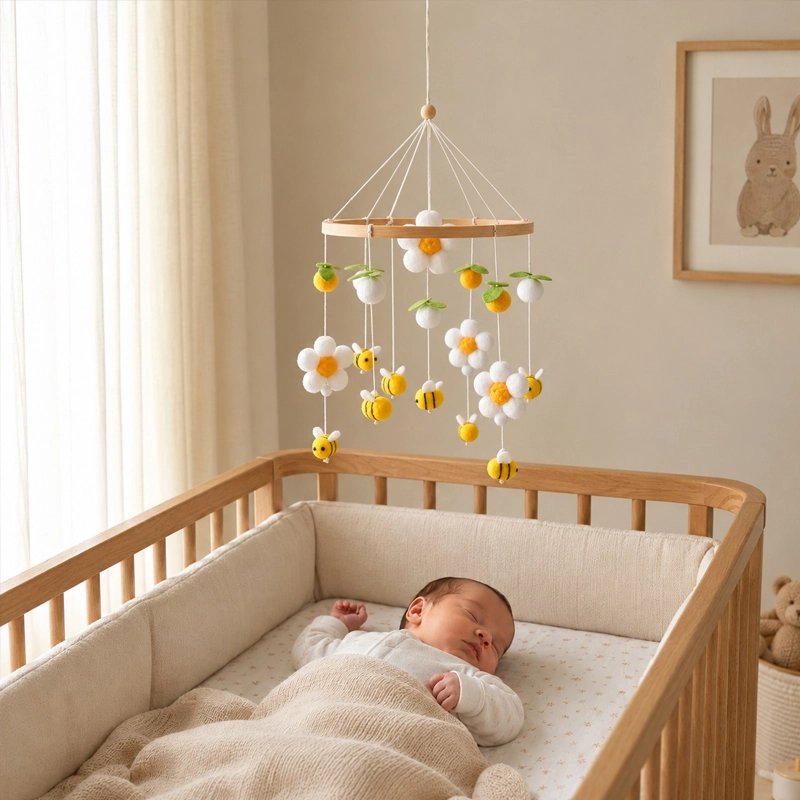 Mobile bébé abeille jaune enfant dort