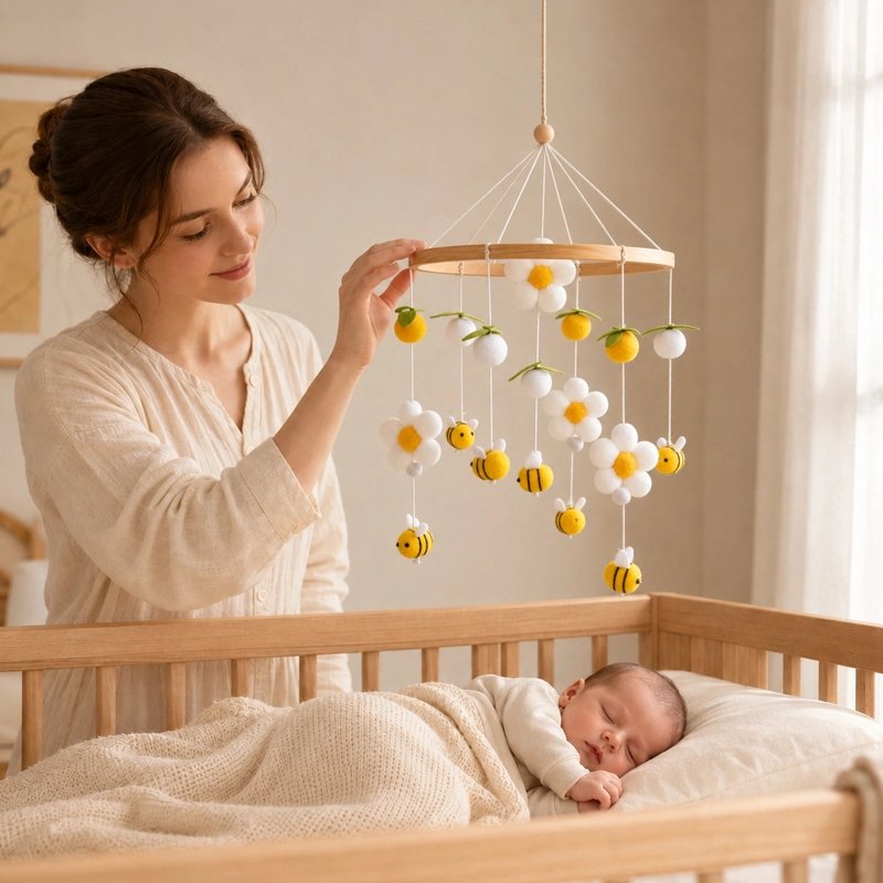 Mobile bébé abeille jaune maman