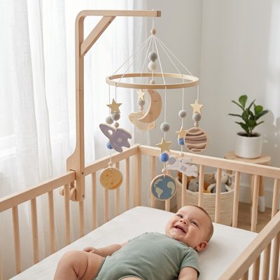 MOBILE BEBE EN BOIS astronaute bébé