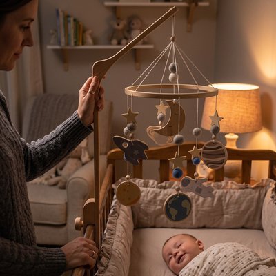 MOBILE BEBE EN BOIS astronaute enfant