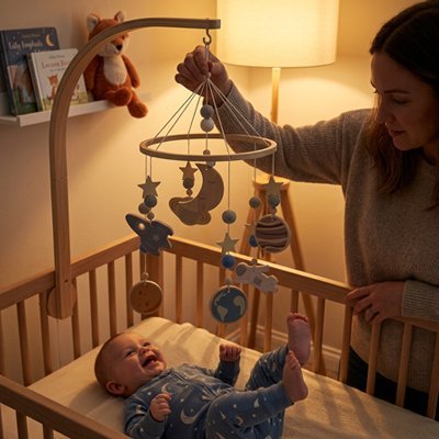 MOBILE BEBE EN BOIS astronaute maman