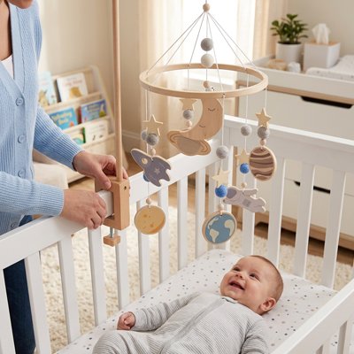 MOBILE BEBE EN BOIS astronaute