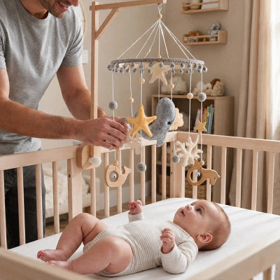 Mobile bébé enfant au lit papa
