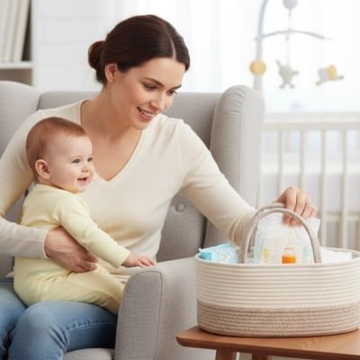 Panier rangement bébé beige