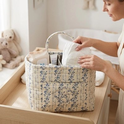Panier rangement bébé Tendresse fleur bleu