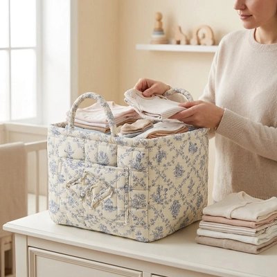 Panier rangement bébé |Tendresse fleurs bleu