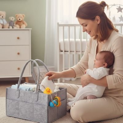 PANIER RANGEMENT BEBE gris maman bébé