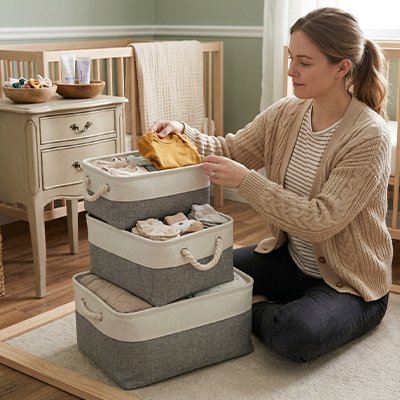 Panier rangement bébé  Organisateur élégant gris