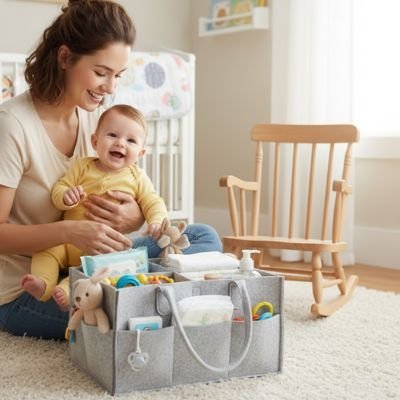 PANIER RANGEMENT BEBE gris maman enfant