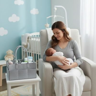 PANIER RANGEMENT BEBE gris maman