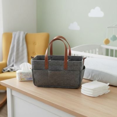 Panier rangement bébé gris poches