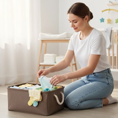 PANIER RANGEMENT BEBE marron maman