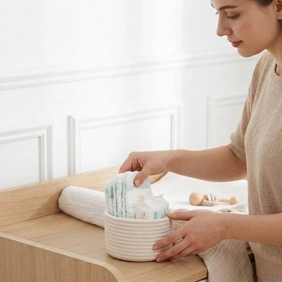 Panier rangement bébé Pratique et Élégant blanc maman