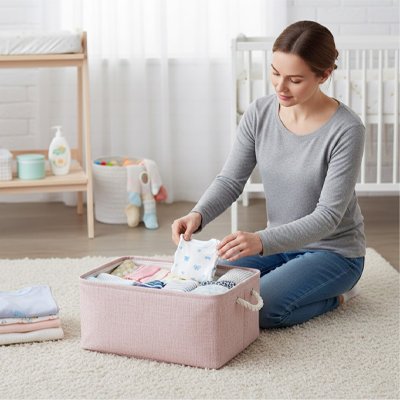 PANIER RANGEMENT BEBE rose maman