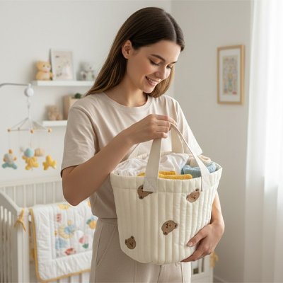 Panier rangement bébé tête ours