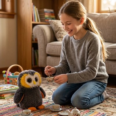 Peluche chouette Hibou gris fille