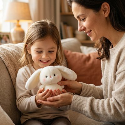 Peluche lapin Flocon maman enfant