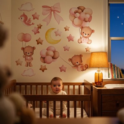 Stickers muraux chambre  bébé dans lit